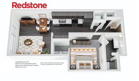 Floor plan for studio, 1 bath, 655 sqft